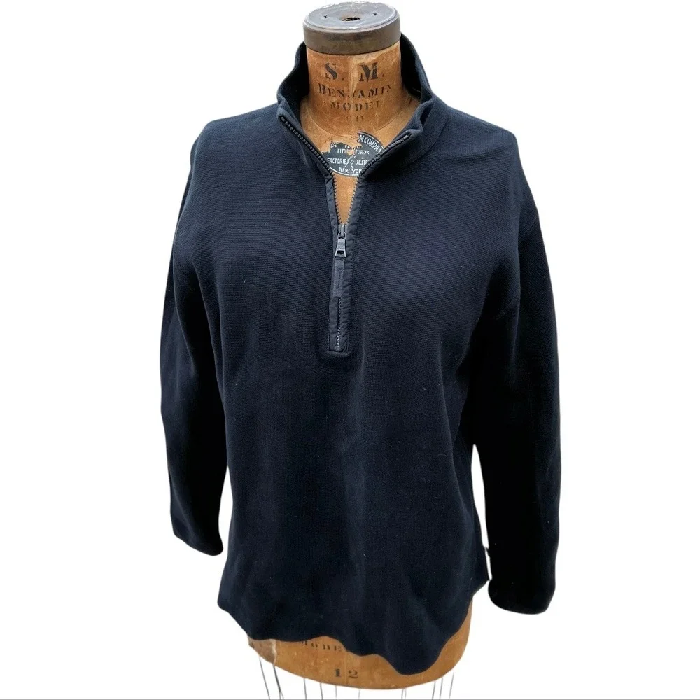 Vintage 90's Banana Republic 1/4 Zip Sweater Men Elbow patch Cotton Black Large‎